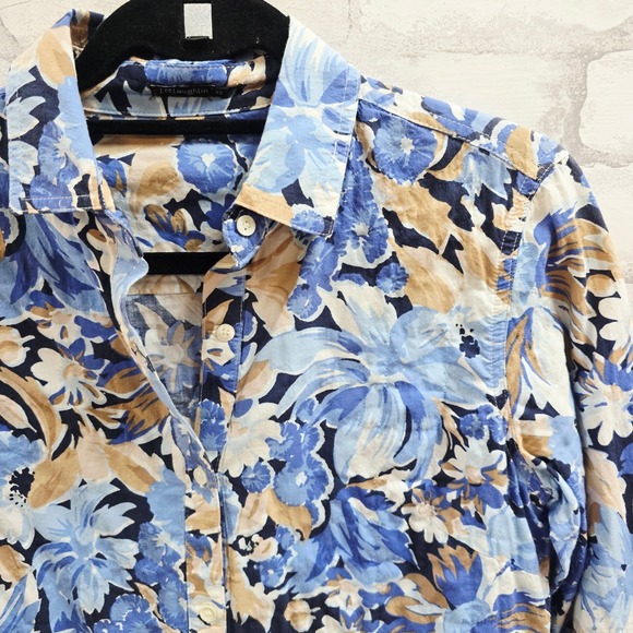 J.McLaughlin XS Blue Tan Floral Button Down Shirt Long Sleeve Cotton Blend - Picture 2 of 8
